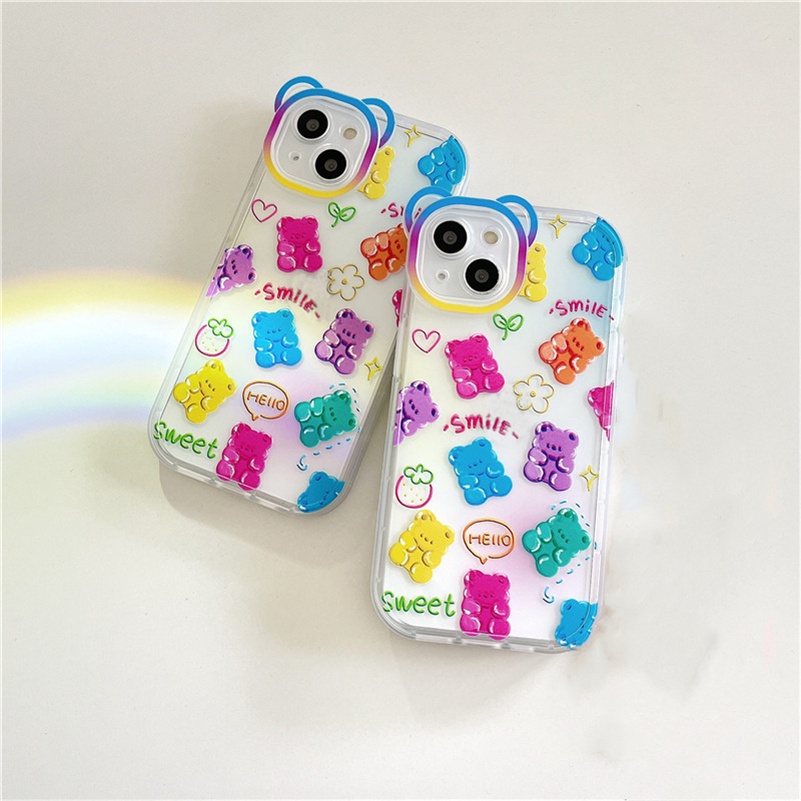 Soft Case TPU Motif Beruang Untuk iPhone 13 12 11 Pro Max X Xr Xs Max SE 2020 8 7 6 6s Plus