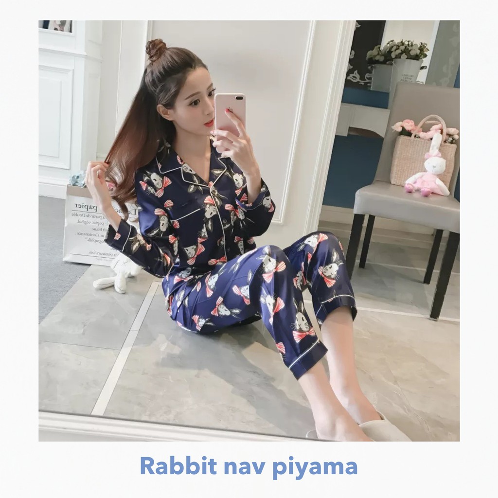 Rabbit nav satin piyama -Thejanclothes