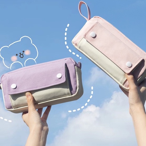 

Angoo Portable Contrast Color Pencil Case Good-lookinginsJapanese Girls Large Capacity Junior High S