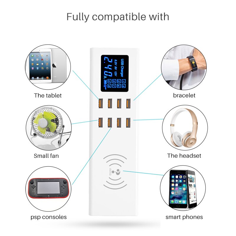 8 Port Wireless Quick Charger 3.0 Adaptor TRIPLEDI Adapter USB Fast Charging Samsung EU Plug