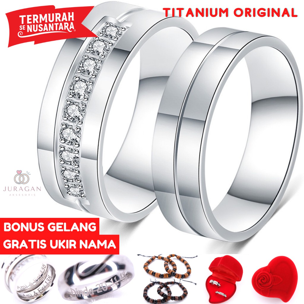 [HIGH QUALITY] Cincin Couple BUCIN R65 Titanium Ukir Nama + Box Cincin Beludru + BONUS Gelang Couple