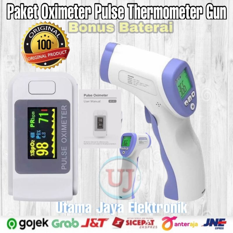 Paket 2in1 Oximeter Pulse Fingertip Thermometer Gun