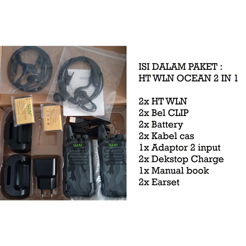 HT WLN KD-C1 ( isi 2HT) Free Earset Ocean Camouflage Loreng Biru 2 Way 2 Way UHF Radio Long Rang | Walkie Talkie Radio Komunikasi Handy Talky | H T WLAN kdc1 KD C1 Loreng Biru Walky Talky Handie Talkie Single Band