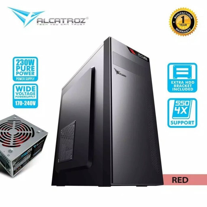 Alcatroz Futura Black N2000 ATX Performance PC Case with 450 Watts PSU - Hitam