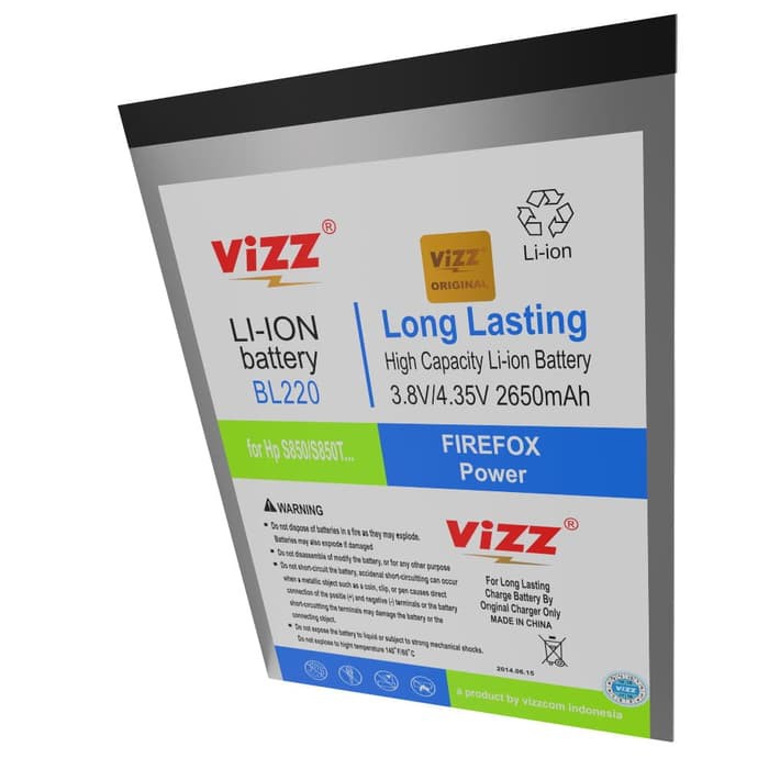 Vizz Double Power Battery Batre Baterai Vizz Lenovo S850 BL220 BL 220 BL-220