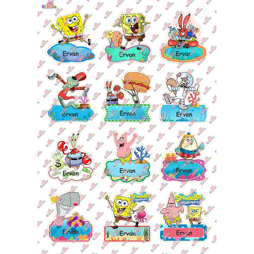 

LABEL NAMA SPONGEBOB 48 STIKER - ANTI AIR/ROBEK/LUNTUR -2 Nama SB1L2