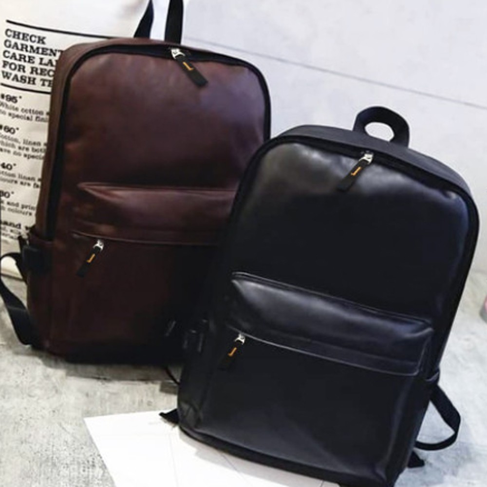 SHOPEE 6.6 SUPER SALE!! Fashion Pria Tas Ransel Kulit Import K-185003 Tas Ransel Kerja Anti Air Tas Sekolah #Black