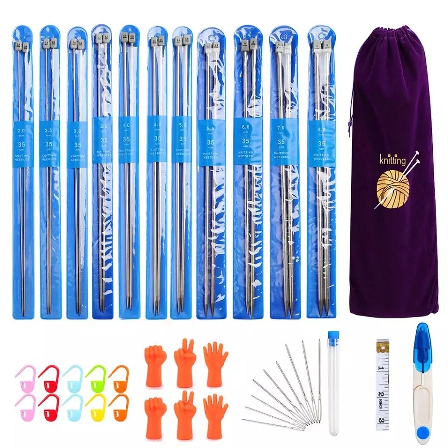 Paket Breien / single pointed knitting needle aluminium + aksesoris rajut FREE POUCH BAP50