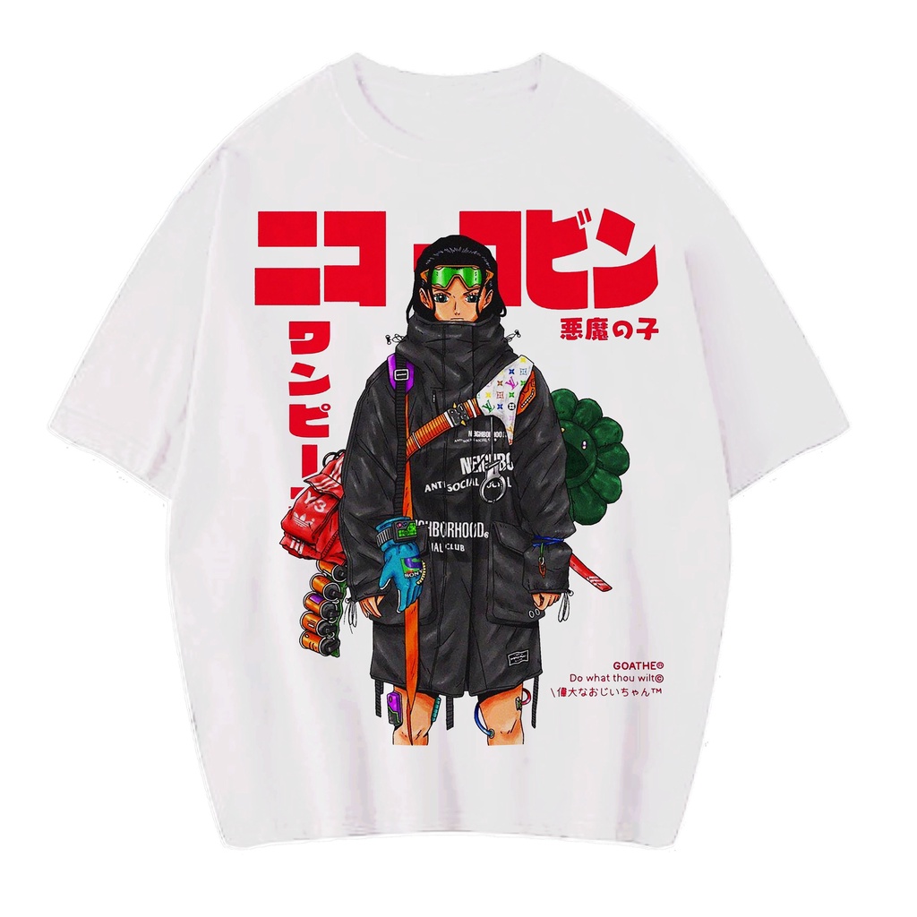 KAOS OVERSIZE ANIME ONE PIECE NICO ROBIN DEVIL CHILD VINTAGE TEE ( WHITE T-SHIRT)