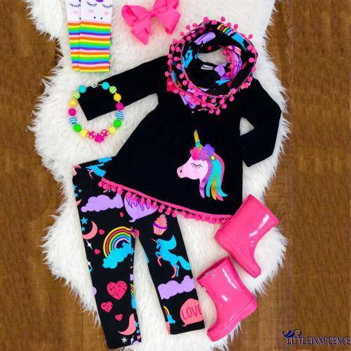 NI1 Dress Mini Lengan Panjang  Celana  Panjang  Motif Unicorn 