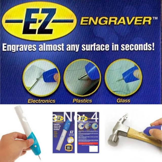 Engrave It Pen Alat Ukir - Grafir Elektrik Portable - Putih-Biru - Alat Tulis di Kaca - Plastik