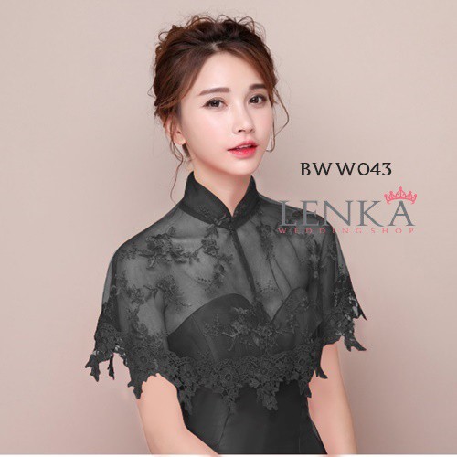 [BISA COD] AKSESORIS WEDDING OUTWEAR BOLERO PESTA RENDA LACE HITAM BWW043