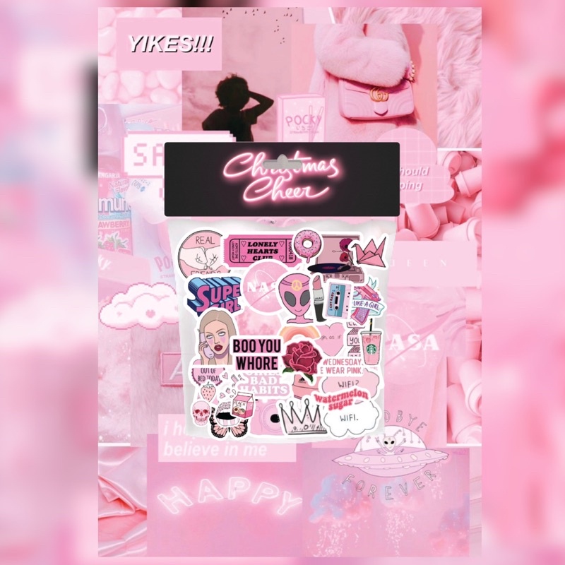 

[34 PCS STICKERS] Stickers PINK EDITION untuk laptop, hp, dll