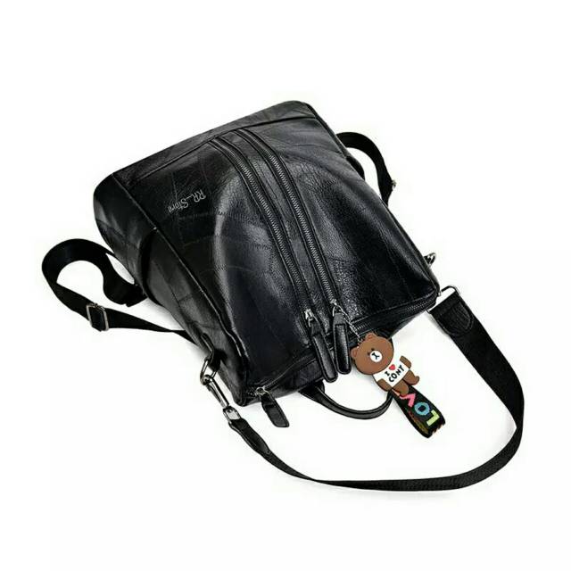 Tas Backpack Stylish QUEENTANY - KULIT SINTETIS Free Gantungan Ada Lubang Earphone Headset Handphone