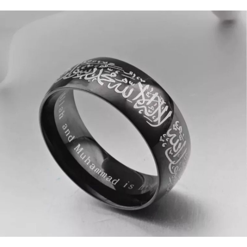 Cincin Tauhid Hitam Syahadat Muslim Tulisan Arab Islam Lafadz
