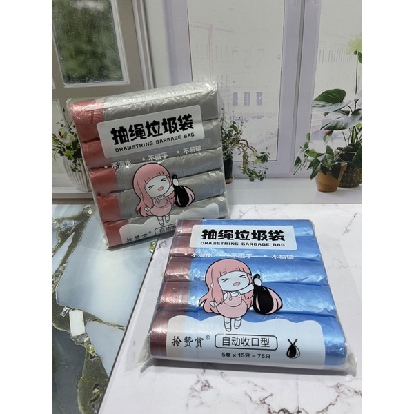 SEN-KANTONG PLASTIK ROLL PLUS TALI UKURAN 45CMx50CM ISI 5ROLL