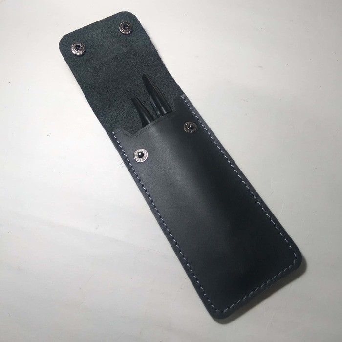 tempat pensil model kulit asli warna hitam pencil case