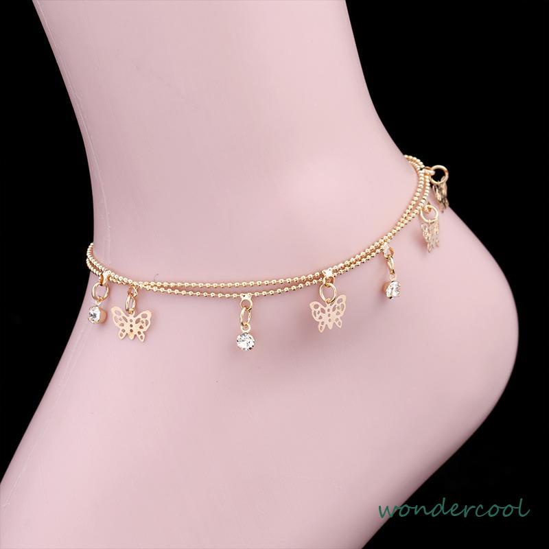 Double Layer Hollow Butterfly Liontin Gelang Kaki Paduan Fashion Sepatu Wanita Yang Indah-Won