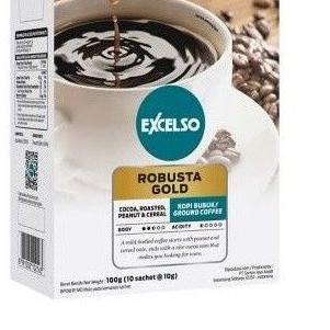 

Pasti Laris Kopi bubuk | Exelso Robusta Gold Box Sachet 10 UTS''