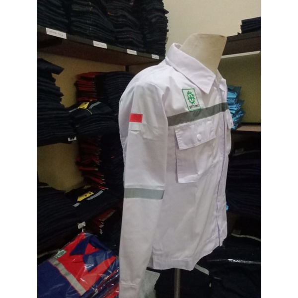 WEARPACK SAFETY / KEMEJA SAFETY / BAJU SAFETY LENGAN PANJANG / BAJU PROYEK KEREN / BAJU KERJA PRIA PROYEK / BAJU KERJA PIRA LAPANGAN / BAJU MEKANIK / BAJU WEARPACK / WERFAK PRIA KERJA / BAJU WEARPACK KERJA PROYEK / BAJU TAMBANG / PUTIH POLOS