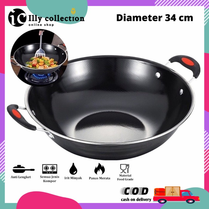 peralatan dapur Wajan Enamel Anti Gores Anti lengket 34cm realpict anti lengket set teflon original 