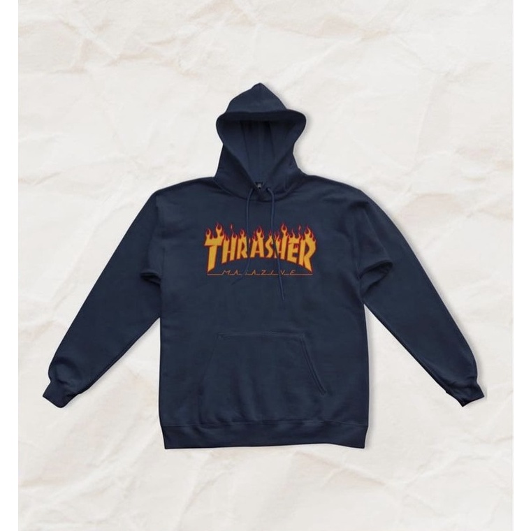 HOODIE THRASHER - FLAME FULL TAG / JAKET THRASHER / SWEATER THRASHER MIRROR ORIGINAL-hoodie navy