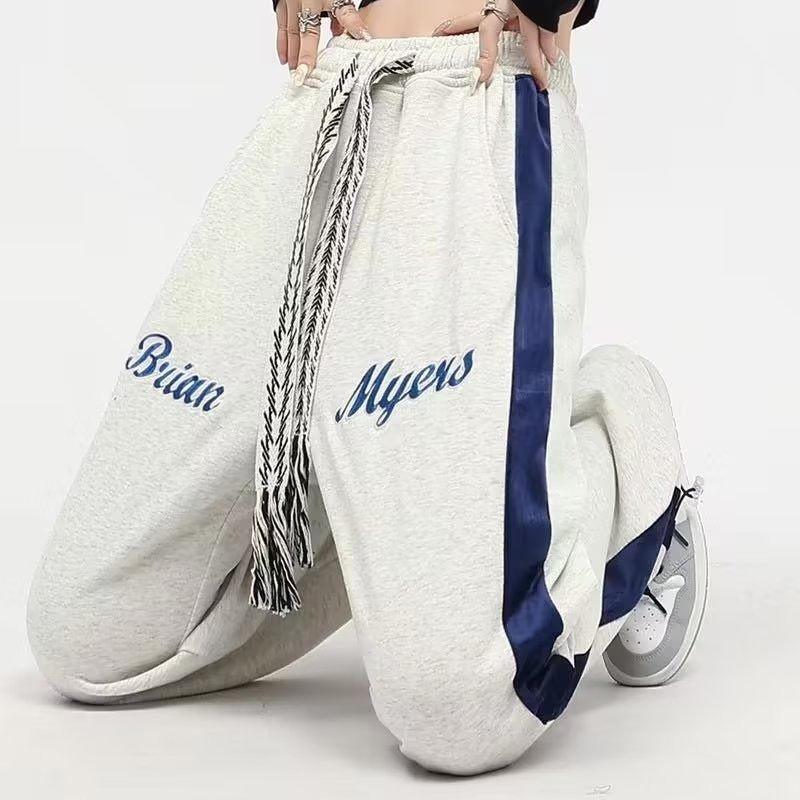 2022 celana olahraga retro celana olahraga wanita celana kasual longgar lurus