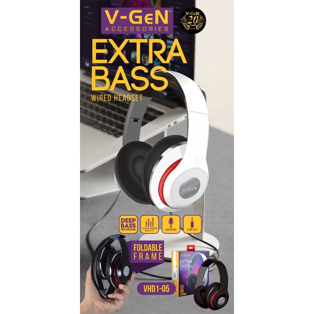 Headset V-GeN VHD1-05 Wired Extra Bass Headphone Foldable Frame VGEN