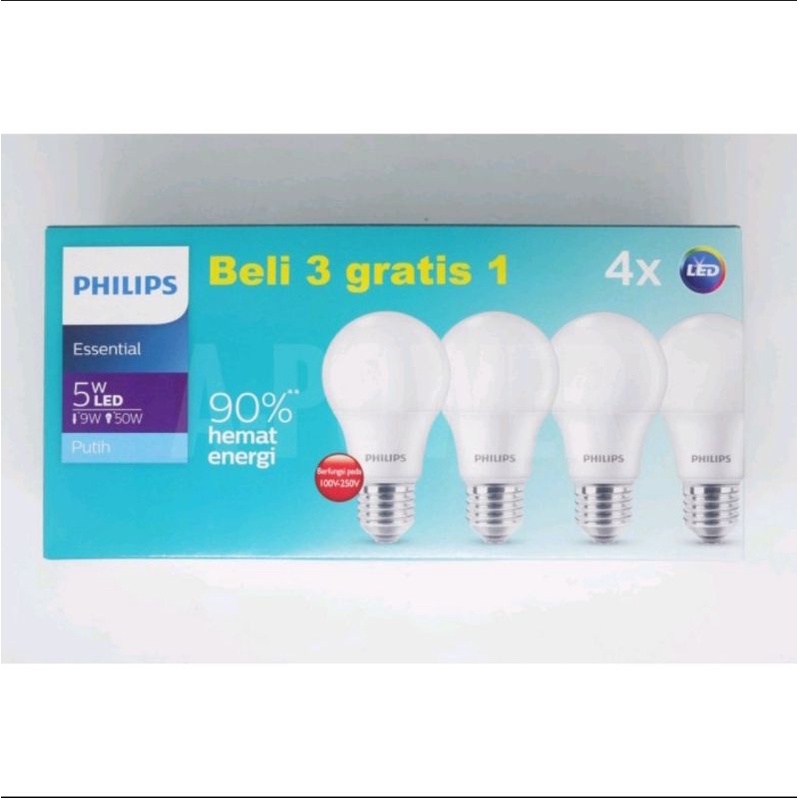 Lampu essential led 5w, multipack / beli 3 gratis 1 philips