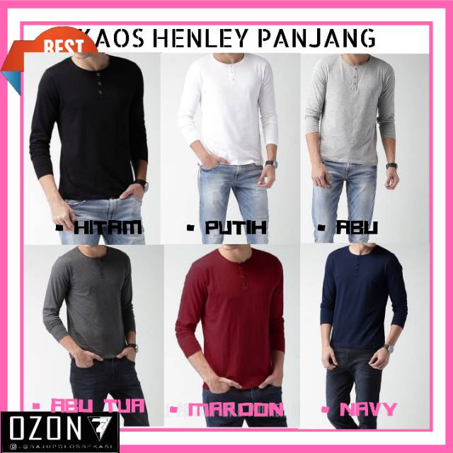 Kaos henley kancing lengan panjang best seller biru dongker navy