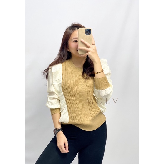 MDLV ~ 1017# Agnesca Knit Top Atasan Blouse Lengan Puff Fashion Import