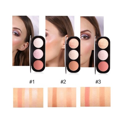 FOCALLURE 3 Colors Blush On &amp; Highlighter Palette Face Highlighter Powder del BPOM FA-26 FA26 FA 26