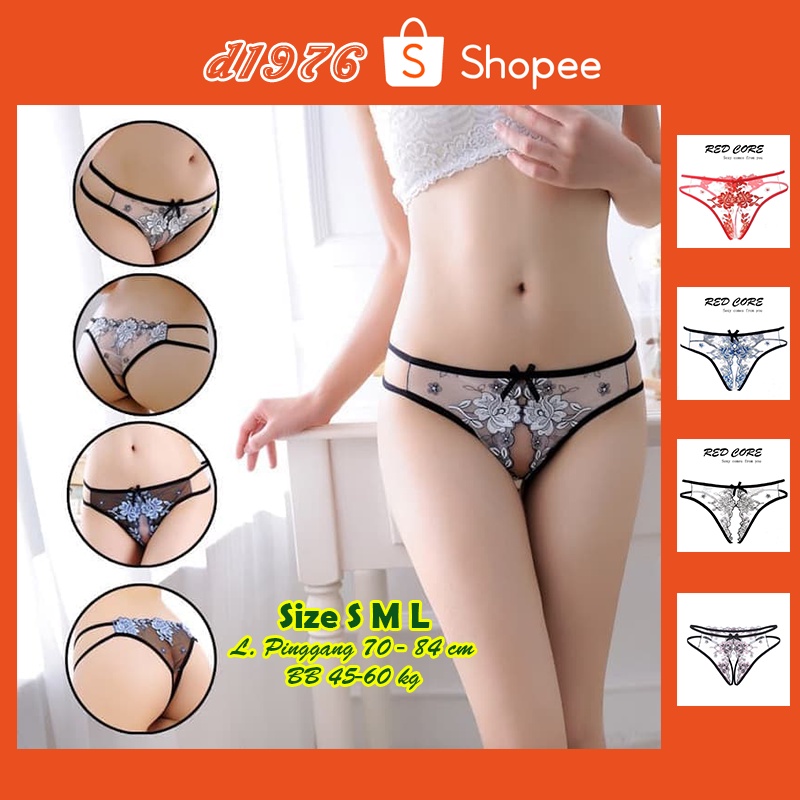 d1976 G String Celana Dalam CD GString Sexy Wanita Seksi Model Open Crotch Bordir Bunga Size S M L O