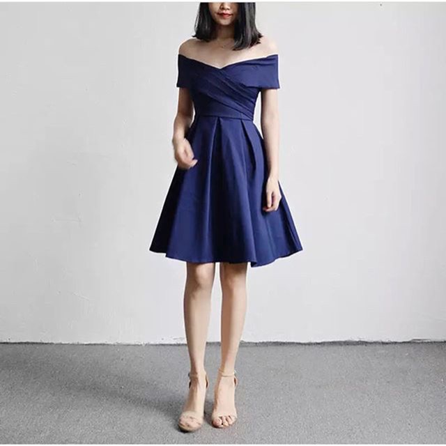 KEZYA DRESS - Dress pesta Off shoulder A line flare dress casual party formal dress big size plus si