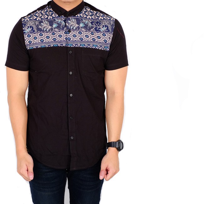 Brotherholic kemeja lengan pendek hitam polos mix tribal 