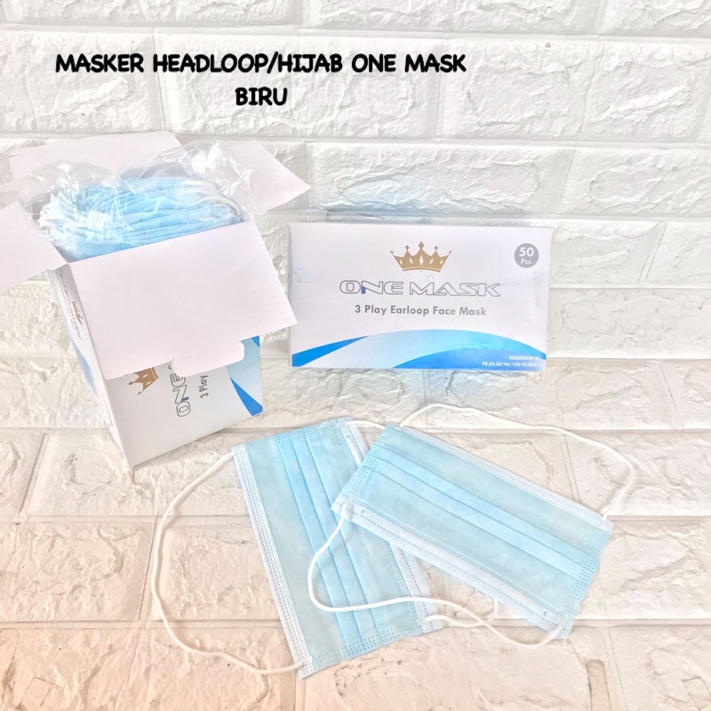 MASKER HEADLOOP DISPO BIRU 1BOX ISI 50PCS/MASKER HIJAB BIRU