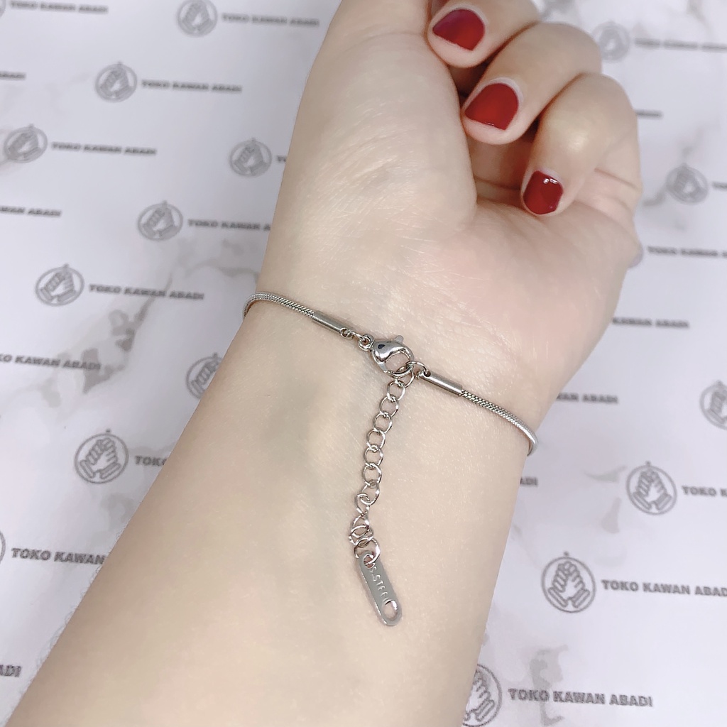 Titanium Silver Gelang Tangan Dewasa Model Boba Anti Karat *56