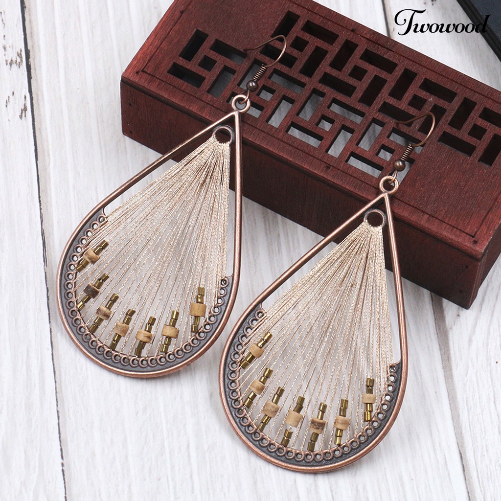 1 Pasang Anting Hook Bentuk Water Drop Aksen Manik-Manik Gaya Bohemian Untuk Wanita