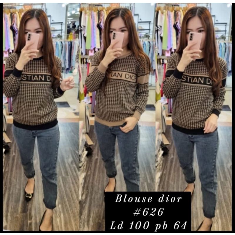 Atasan Blouse Dior Matt Rajut Import Premium