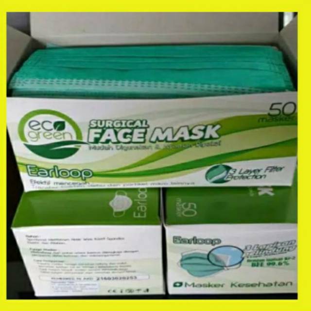 MASKER Eco Green Masker medis 3 Lapis Masker medis 3 ply EARLOOP Ecogreen ANTI VIRUS