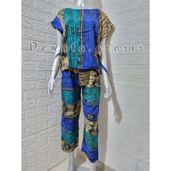BAJU WANITA PIYAMA BAJU TIDUR SETELAN ONE SET BABYDOLL RAYON SUPER KOPI BALI ROBUSTA TERLARIS-Fiber Blue