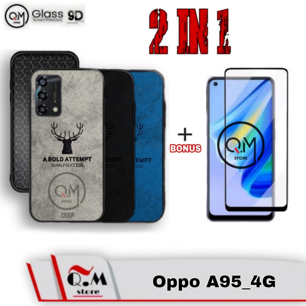 PROMO 2 IN1 Case Deer Oppo A95 / Oppo A74 4G Softcase Deer High Quality Pelindung Back Cover