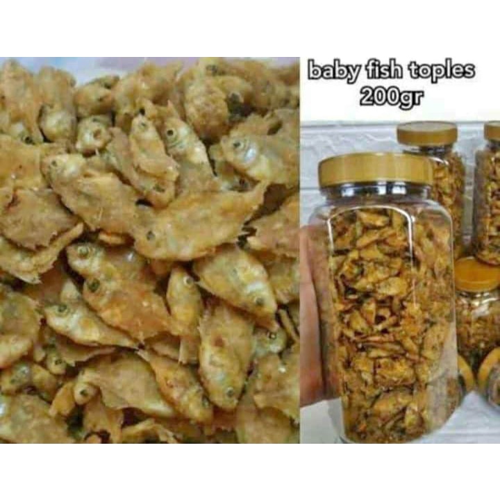 BEBY FISH CRISPY ORIGINAL KEMASAN TOPLES  / IKAN KECIL CEMILAN LAUK CRISPY