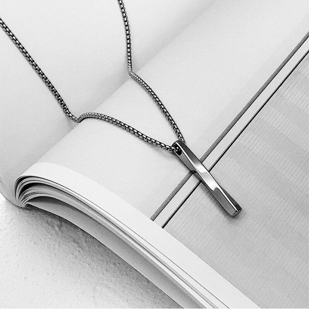 【COD Tangding】Fashion Men Women Punk Spiral Rectangle Pendant Necklace Steel Chain Gold Silver Black Jewelry Gifts