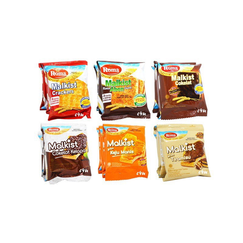 

Roma Malkist Crackers Abon Coklat Kelapa Keju Tiramisu 1 Renceng Isi 10 Pcs