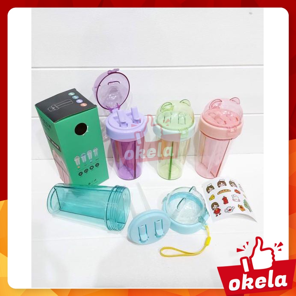 SerbaSerbiGrosir - Botol Minum Duel Use Botol 2 Sisi Kepala Beruang Free Stickers (BPA Free) 420ml