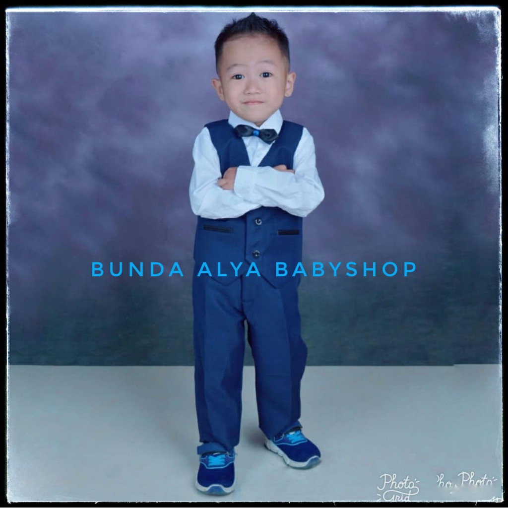 Setelan Vest Anak Bayi Laki PREMIUM Usia 3 6 9 Bulan 1 2 Tahun - Setelan Pesta Tuxedo NAVY Formal Vest Anak Cowok