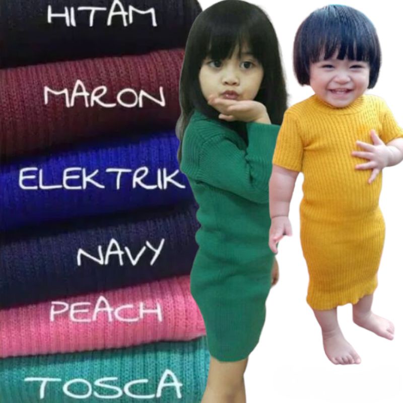 Dress Rajut Anak Perempuan 1-3 Tahun / Baju Rajut Lengan Pendek / One Set Baju Anak Rajut 2 Tahun Cewek