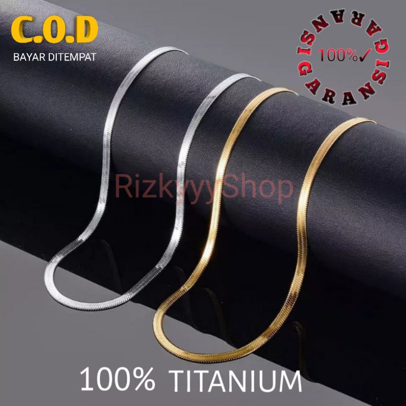 KALUNG TITANIUM GEPENG PRIA WANITA ANTI LUNTUR ANTI KARAT