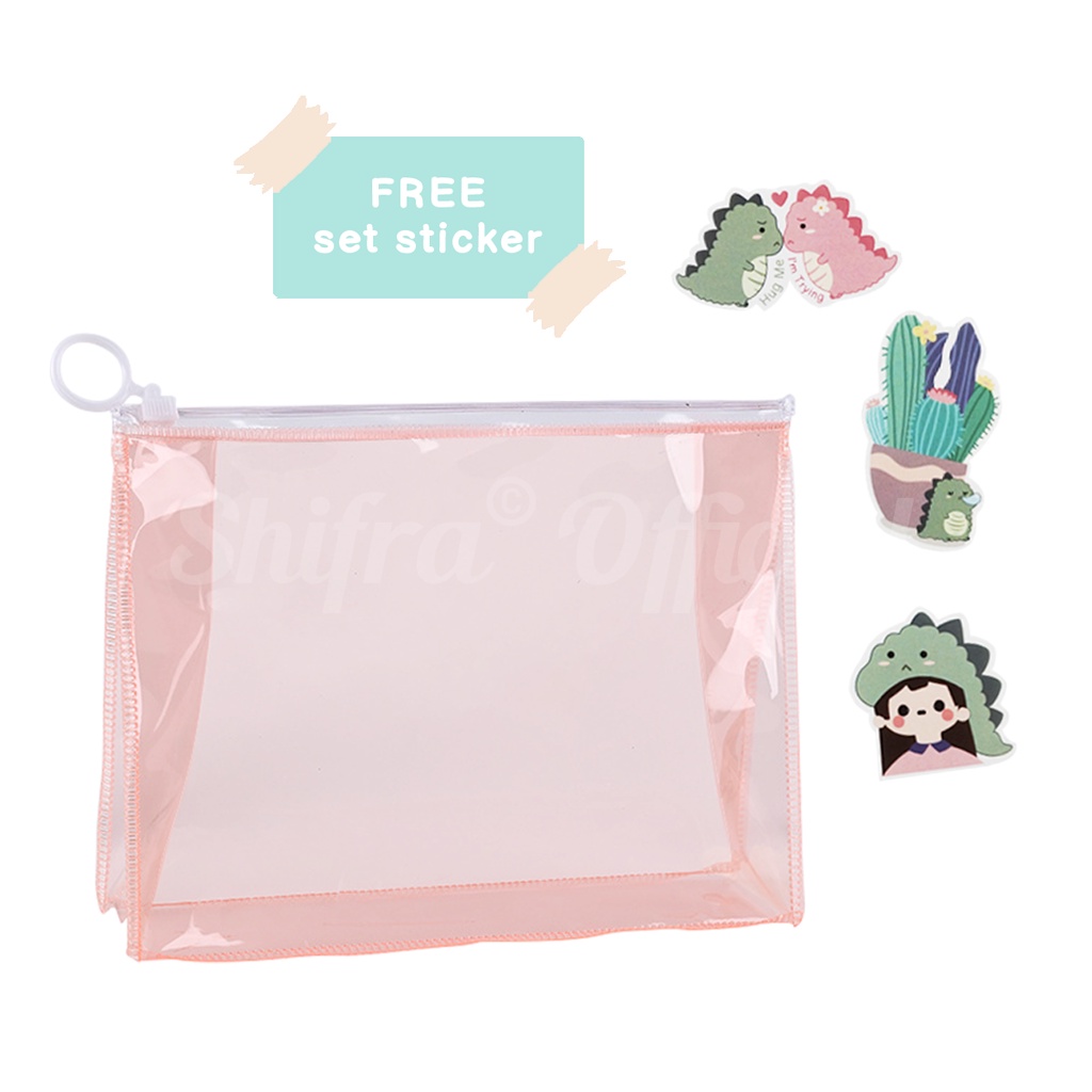 Shifra Tas Kosmetik Pouch Bag Mika Tempat Make Up Anti Air Colorful (Free Set Stickers)